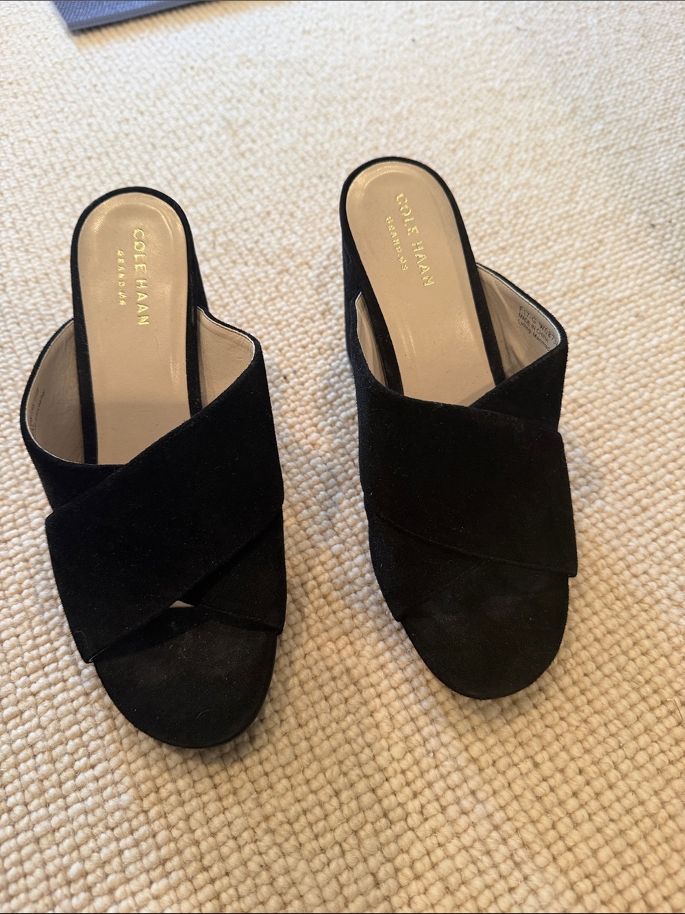 Cole Haan Black Suede Crossover Slide Mules